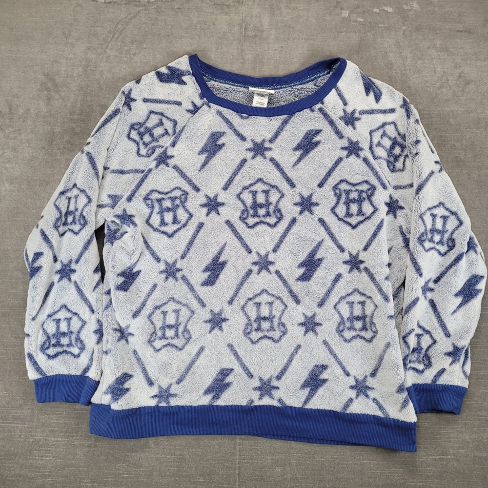 Harry Potter‎ Fuzzy Pullover Hogwarts Symbols Graphic Print Sweatshirt Large